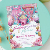 Slumber Party Verjaardag Pizza Popcorn & Pyjama Kaart