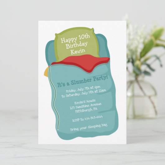 Slumber Party Verjaardag uitnodiging (Staand voorkant)