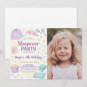Slumber Party Verjaardag Uitnodiging met foto (Voorkant / Achterkant)