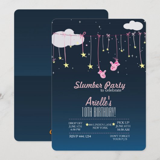 Slumber Party Verjaardag Uitnodigingen (Voorkant / Achterkant)