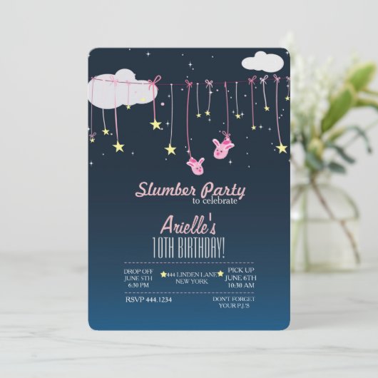 Slumber Party Verjaardag Uitnodigingen (Staand voorkant)