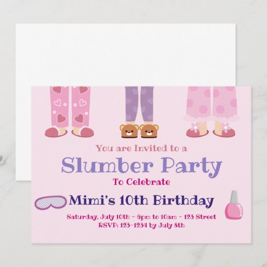 Slumber Party Verjaardagsfeestje, Sleepover Kaart (Voorkant / Achterkant)