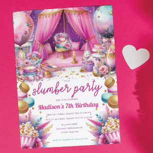 Slumber Party Verjaardagspastel Roze Paarse Goud Kaart
