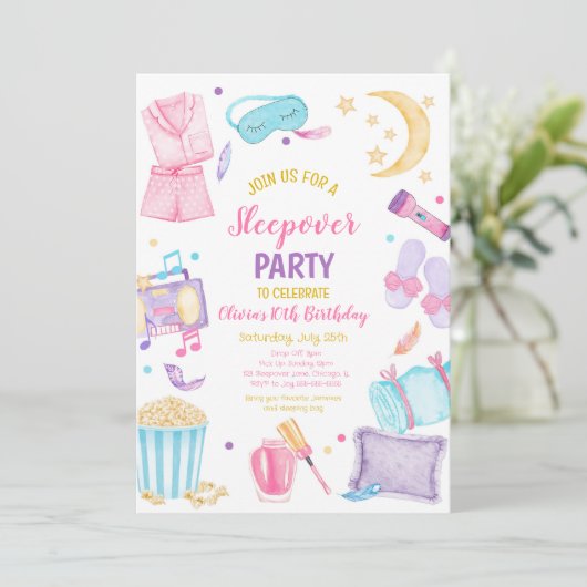 Slumber Party verjaardagsuitnodiging Kaart (Staand voorkant)