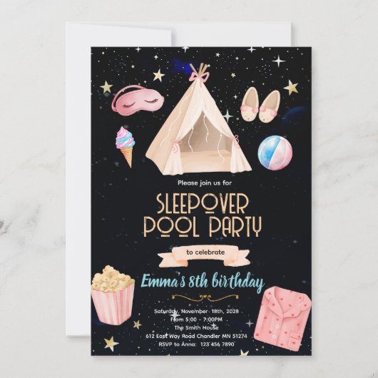 Slumber Pool birthday Party Invitation Kaart (Voorkant)