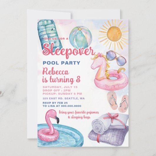 Slumber Pool Party Roze Meisje Tween Tiener Verjaa Kaart (Voorkant)