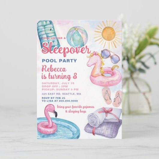 Slumber Pool Party Roze Meisje Tween Tiener Verjaa Kaart (Staand voorkant)