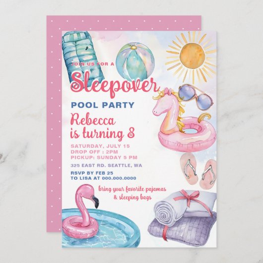 Slumber Pool Party Roze Meisje Tween Tiener Verjaa Kaart (Voorkant / Achterkant)