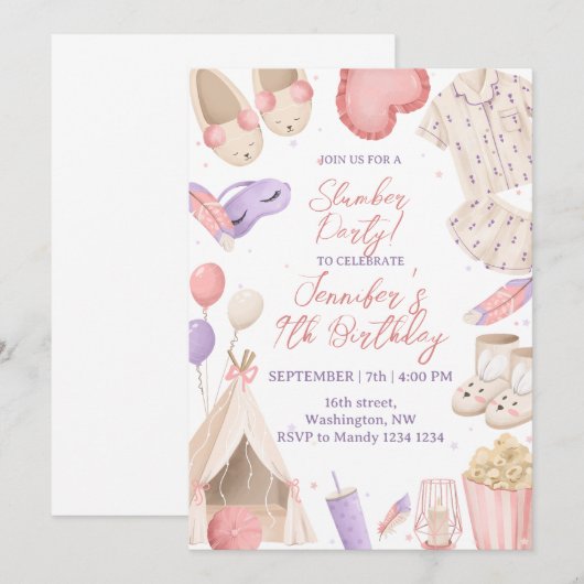 Slumber pyjama feest kaart (Voorkant / Achterkant)