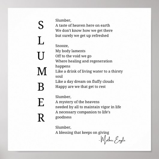 Slumber Slaap Droomtijd gedicht poster muurkunst (Voorkant)