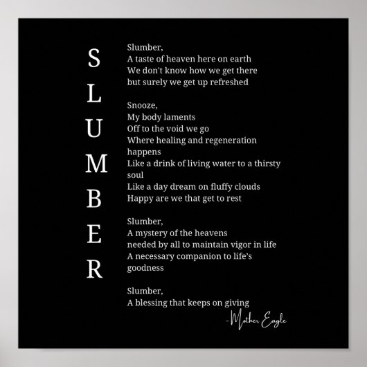 Slumber Slaap Droomtijd gedicht poster muurkunst (Voorkant)