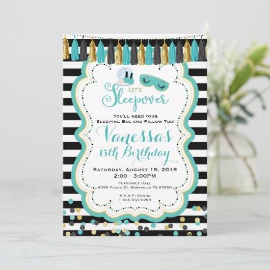 Slumber Sleepover Birthday Party Invitation Kaart (Staand voorkant)