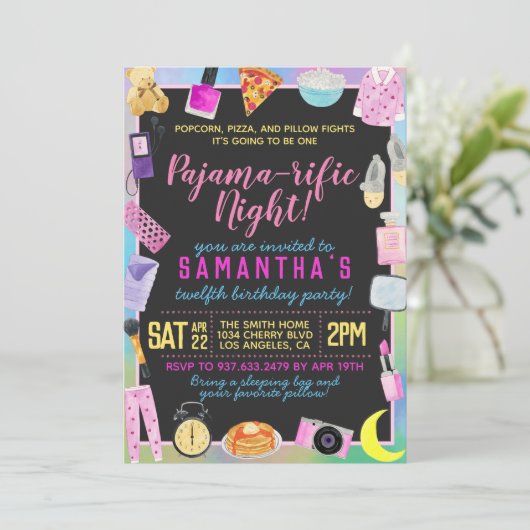 Slumber Sleepover Pajama-rific Invitation Kaart (Staand voorkant)