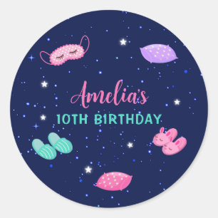 Slumber Sleepover Party Roze Paarse sterren Ronde Sticker