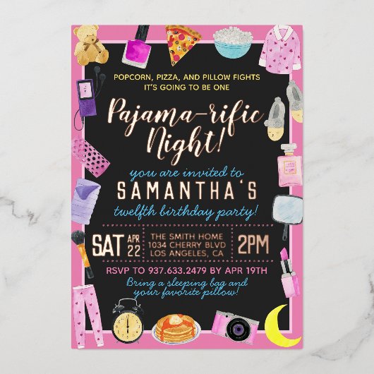 Slumber Sluepover Pajama-rific Folie Uitnodiging (Voorkant)