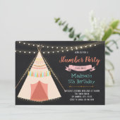 Slumber Tent verjaardagsfeestje uitnodiging (Staand voorkant)