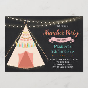 Slumber Tent verjaardagsfeestje uitnodiging
