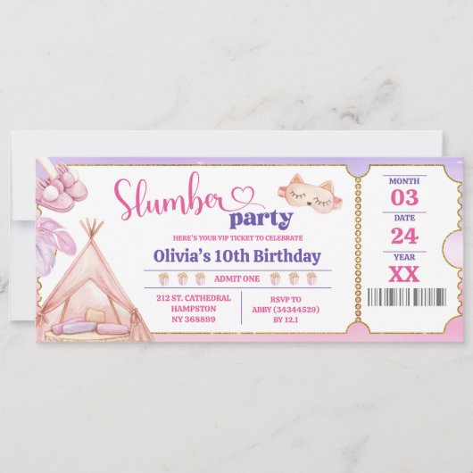 Slumber Verjaardag Party Ticket (Voorkant)
