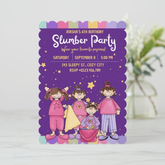 Slumber Verjaardagsfeest met Vrienden Uitnodiging (Staand voorkant)