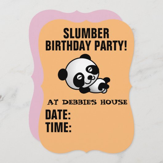 SLUMBER VERJAARDAGSFEEST PANDA BEER UITNODIGINGEN (Voorkant / Achterkant)
