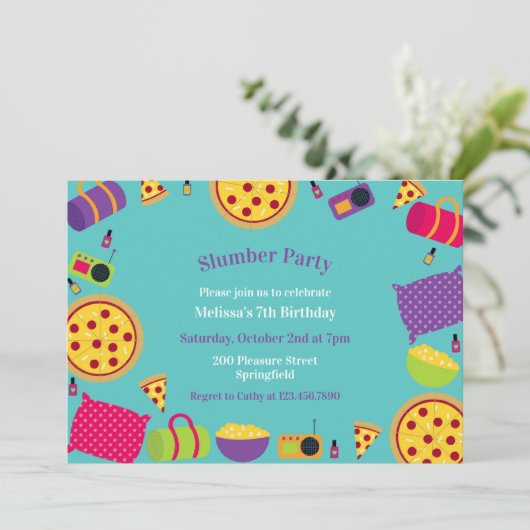 Slumber Verjaardagsfeest Platte Uitnodiging (Staand voorkant)