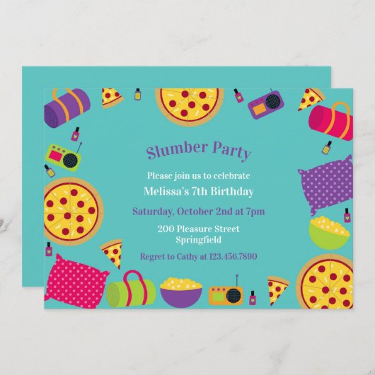 Slumber Verjaardagsfeest Platte Uitnodiging (Voorkant / Achterkant)