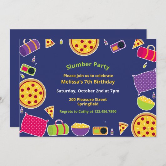 Slumber Verjaardagsfeest Platte Uitnodiging (Voorkant / Achterkant)