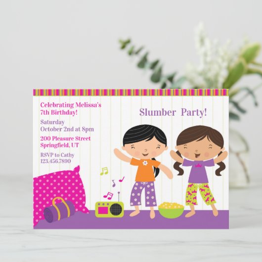 Slumber Verjaardagsfeest Platte Uitnodiging (Staand voorkant)