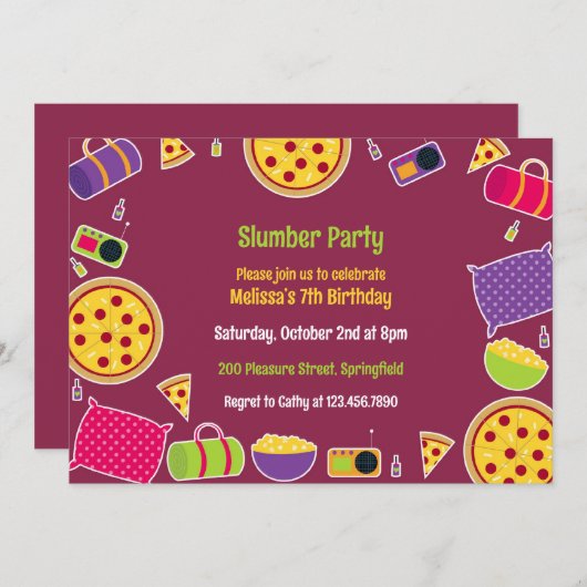 Slumber Verjaardagsfeest Platte Uitnodiging (Voorkant / Achterkant)