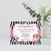 Slumber Verjaardagsfeest Zebra Print Girl Uitnodig Briefkaart (Staand voorkant)