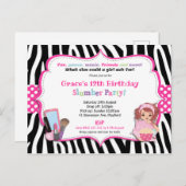 Slumber Verjaardagsfeest Zebra Print Girl Uitnodig Briefkaart (Voorkant / Achterkant)
