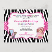 Slumber Verjaardagsfeest Zebra Print Girl Uitnodig Briefkaart (Voorkant)