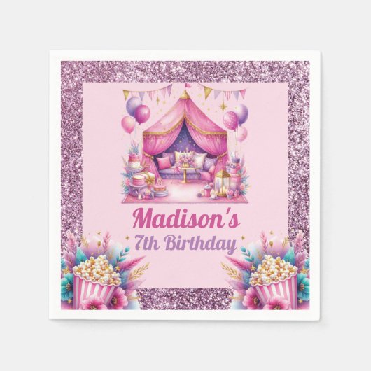 Slumber Verjaardagsfeestje Custom Roze Paarse glit Servet (Voorkant)