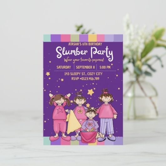 Slumber verjaardagsfeestje gevouwen uitnodiging (Staand voorkant)
