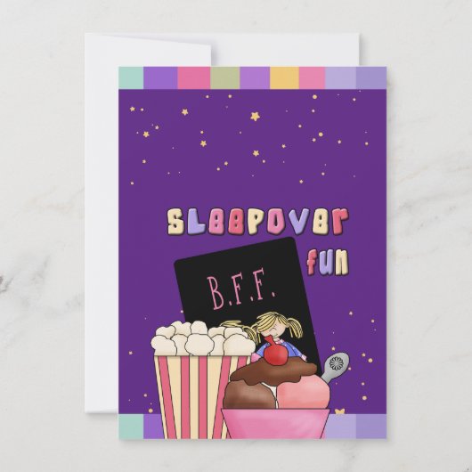Slumber verjaardagsfeestje gevouwen uitnodiging (Achterkant)