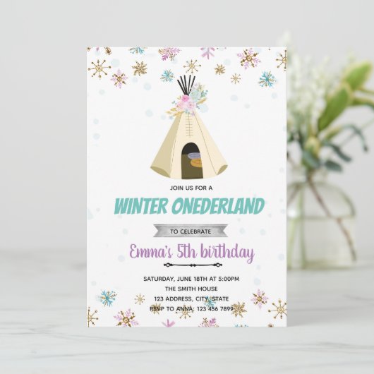 Slumber winter onederland-uitnodiging kaart (Staand voorkant)