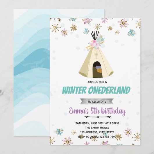 Slumber winter onederland-uitnodiging kaart (Voorkant / Achterkant)