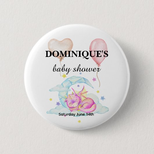 Slumbering Dragon Dreams - Baby shower Button (Voorkant)