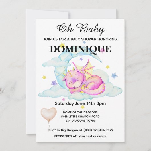 Slumbering Dragon Dreams - Baby shower Uitnodiging (Voorkant)