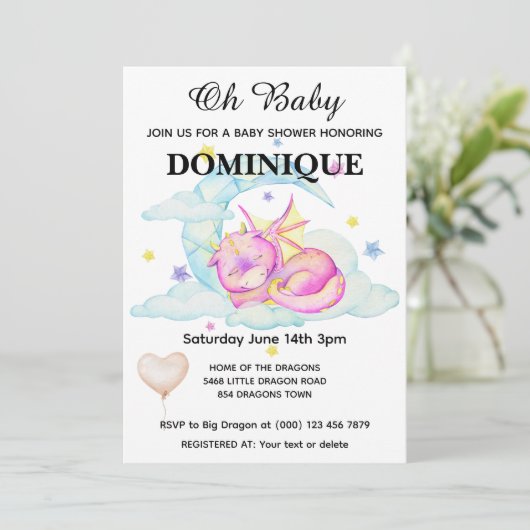 Slumbering Dragon Dreams - Baby shower Uitnodiging (Staand voorkant)
