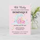 Slumbering Dragon op Roze - Baby shower Uitnodigin Kaart (Staand voorkant)