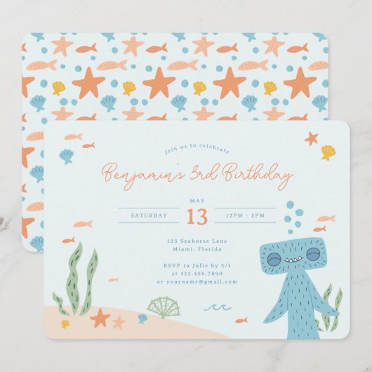 Slumberkins Hammerhead Birthday Party Kaart (Voorkant / Achterkant)