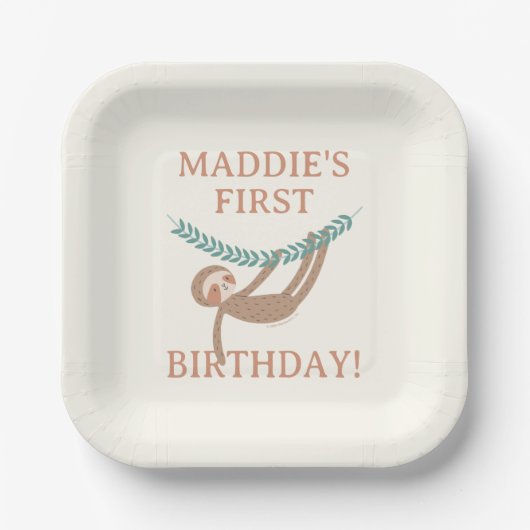 Slumberkins Sloth Birthday Papieren Bordje (Voorkant)