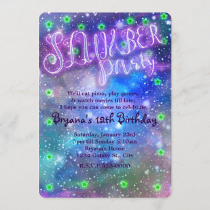 SLUMBERPARTY Space Galaxy Verjaardagsuitnodigingen Kaart