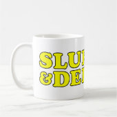 Slurp & Derp logo (3), geel op witte mok (Links)