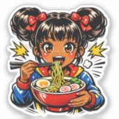 Slurp Nom Anime Girl Ramen Noodles Sticker (Voorkant)