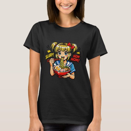 Slurp Nom Anime Girl Ramen Noodles T-shirt (Voorkant)