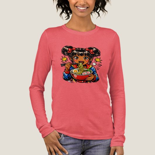 Slurp Nom Anime Girl Ramen Noodles Tri-Blend Shirt (Voorkant)