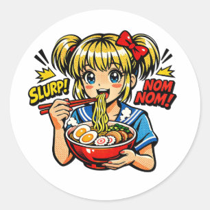 Slurp Nom Anime Meisje Ramen Noedels Ronde Sticker