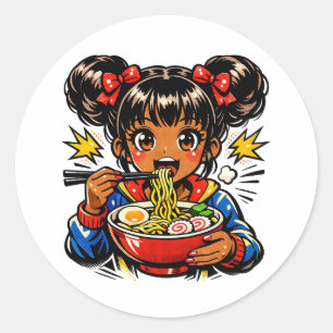 Slurp Nom Anime Meisje Ramen Noedels Ronde Sticker